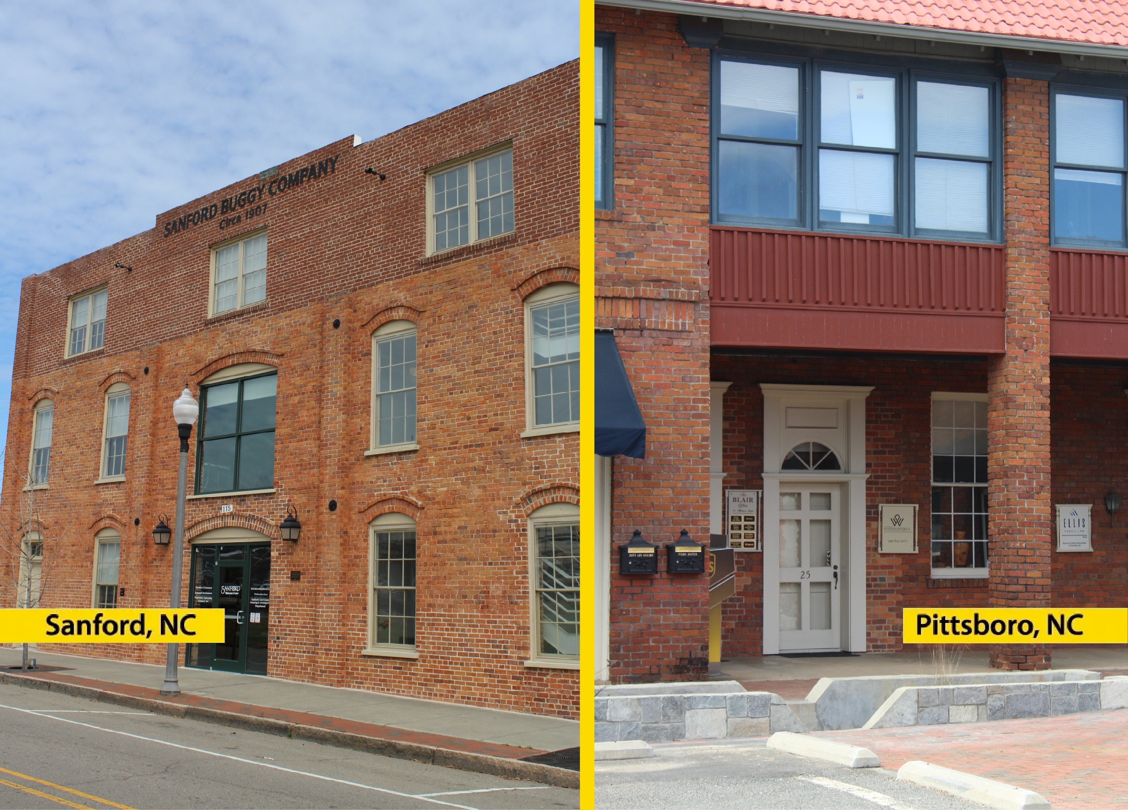 Exterior shots of the Woods Doster law firm Pittsboro and Sanford NC locations